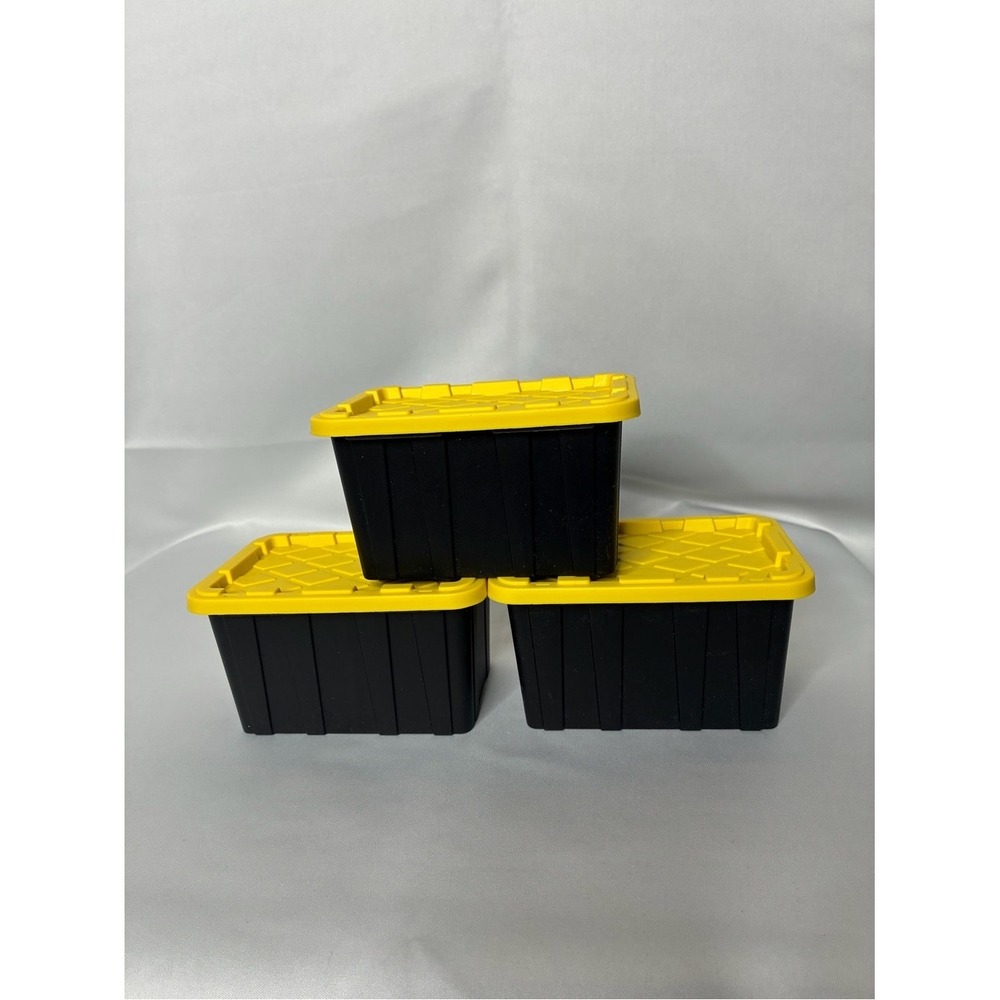 Set of 3 Sterilite Mini Black Yellow Plastic Storage Bins with Lids